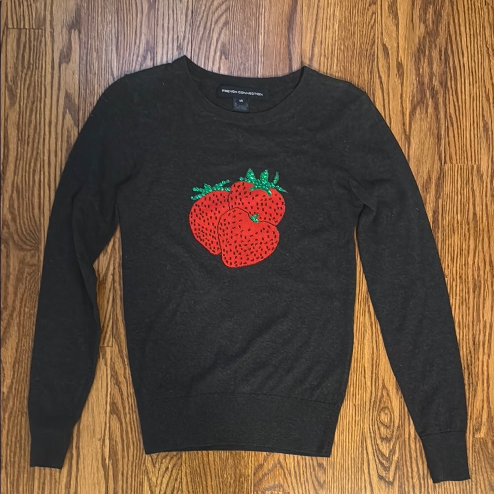 Strawberry Design Sweater with Sequins